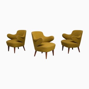 Armchairs in Birch and Chartreuse Wool, 1940s, Set of 3