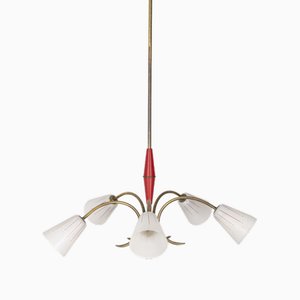 Vintage Italian Pendant Light in Red Metal and Glass, 1960s