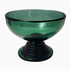 Centre de Table ou Bol en Verre Vert Soufflé à la Main, Italie, 1940s