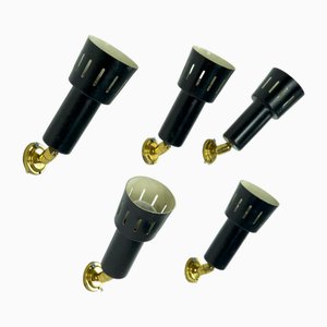 Faretti in ottone e metallo laccato in stile Stilnovo, Italia, anni '60, set di 5