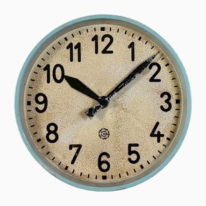 Large Industrial Blue Factory Wall Clock from Chronotechna, 1950s