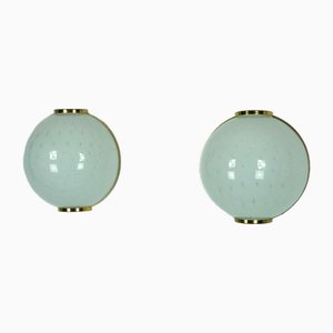 Große Runde Wandleuchten aus Murano Bullicante Glas mit Messing, Italien, 1970er, 2er Set