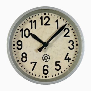 Industrial Grey Factory Wall Clock from Chronotechna, 1950s