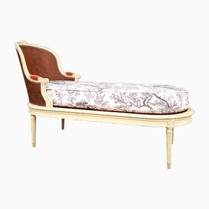 Louis Xvi Style Daybed in Wickerwork & Pink Toile De Jouy Tapestry