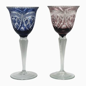 Bicchieri da vino Saint Louis con rivestimento in cristallo al piombo e bordeaux cobalto, fine XIX secolo, set di 2
