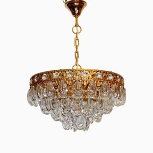 Lampadario in ottone e cristallo placcato in oro 24 carati di Sölken Leuchten, anni '70