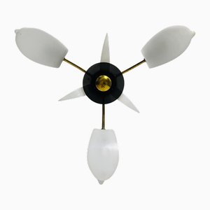 Mid-Century Italian Brass 3-Arm Sputnik Chandelier, 1950s