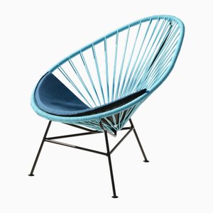 Mini Chaise Acapulco Bleu Clair avec Coussin Bleu Pétrole par OK Design