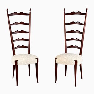 Set of Chiavari Chairs in Ebonized Wood and White Bouclé by Paolo Buffa, 1950s
