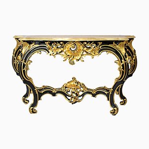 Consola barroca lacada en negro tallada a mano con decoración dorada, década de 2000