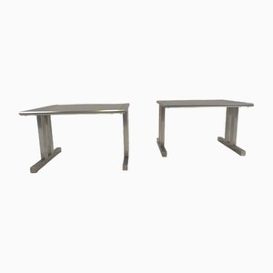 Side Tables in Smoked Glass and Brushed Metal from Belgo Chrom / Dewulf Selection, Belgium, 1970s, Set of 2