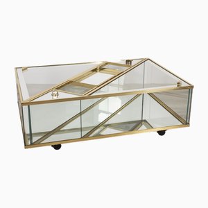 Vintage Italian Table in Golden Brass and Crystal, 1960s