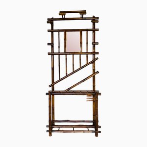 Vintage Bamboo Hall Stand with Bevelled Mirror, 1920s