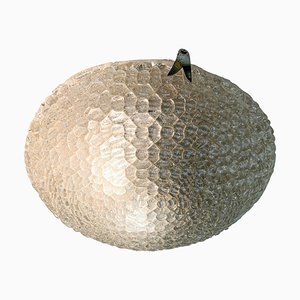 Large Mid-Century Textured Glass Flush Mount Ceiling Lamp from Hustadt Leuchten, 1970s