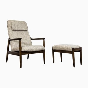 Set of Mid-Century High Back Armchair with Ottoman by Edmund Homa, 1960s
