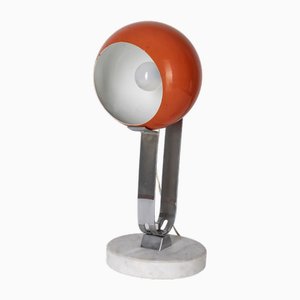 Lámpara de mesa italiana vintage de mármol y metal naranja, años 60