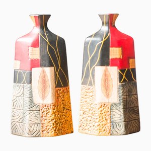 Terracotta Vases with Geometric and Textured Design, 1990s, Set of 2