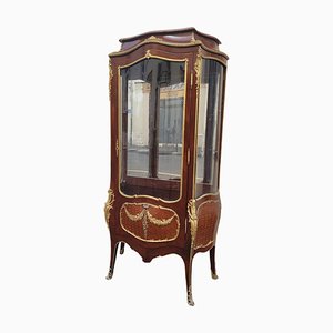 19th Century Napoleon III Curved Showcase in Marquetry and Bronze