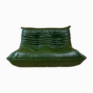 Canapé 2 Places Togo Dubai en Cuir Vert par Michel Ducaroy pour Ligne Roset