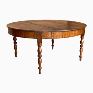 19th Century Walnut Oval Center Country Table with Turned Legs, France, 1890s