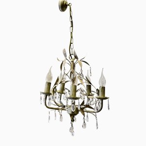White Toleware Open Basket Ceiling Chandelier, 1950s