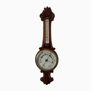 Victorian Carved Walnut Banjo Barometer, 1860s