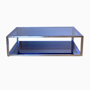 Mesa de centro Cristal Art de acero y vidrio, años 70