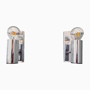 Lampade da parete tubolari in metallo cromato, anni '70, set di 2
