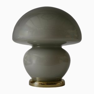 Blown Gray Glass and Brass Murano Table Lamp in style of Vistosi, 1970s