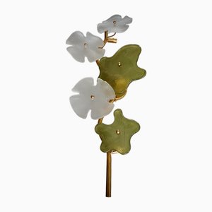 Murano Art Glass and Brass Green and Ice White Wall Light