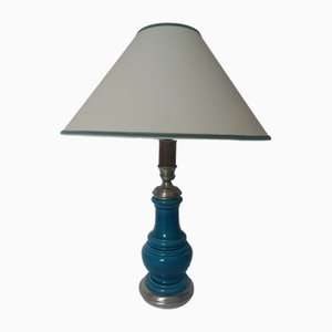 Mid-Century Blue Ceramic Wooden Table Lamp, 1960s