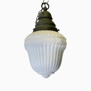 Large Victorian Arts and Crafts Opalescent Pendant Light, 1890s