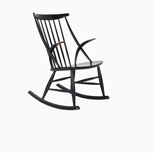 Schwarzer IW 3 Schaukelstuhl von Illum Wikkelsø für Niels Eilersen, 1960er