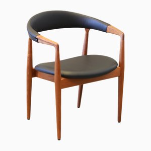 Danish Armchair in Teak and Black Leather, 1960s