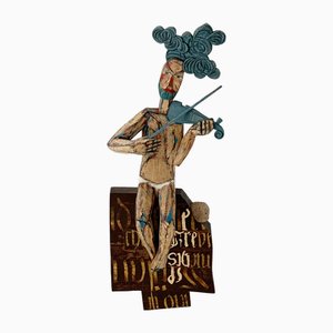 Krzysztof Zieliński, Un violinista, Escultura de madera, 2022