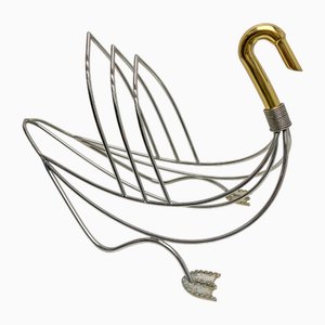 Regency Magazine Rack Swan in Chrome and Brass, 1970s
