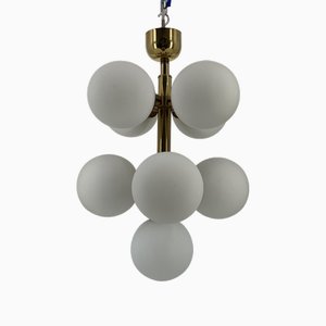 Lampada da soffitto Sputnik in ottone e vetri satinati