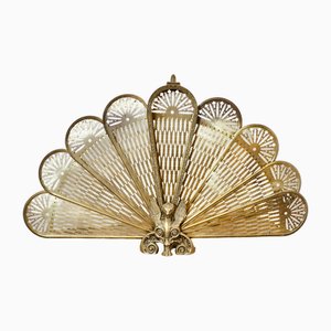 French Folding Brass Fan Fire Screen, 1890s