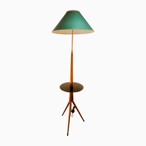 Wooden Floor Lamp with Glass Top and Lampshade
