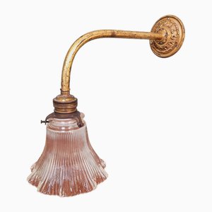 Wall Light in Bronze and Grooved Transparent Glass, 1890s