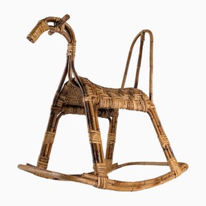 Cheval à Bascule pour Enfant en Bambou et Rotin, 1960s