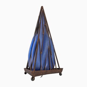 Pyramid Table Lamp in Iron and Hand-Blown Glass