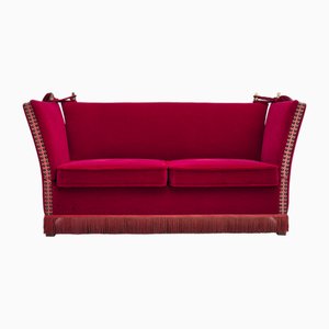 Danish Drop Arm Spanish Sofa in Cherry Red Furniture Velour, 1970s