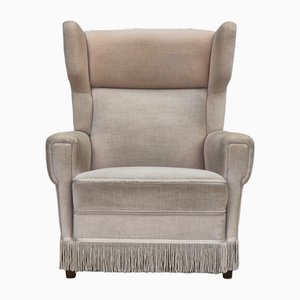 Poltrona Wingback in velluto e legno di frassino, Danimarca, anni '70