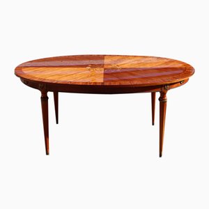 Mesa de comedor vintage estilo Luis XVI de marquetería de alto brillo, 1976