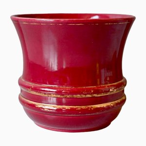 Französischer Art Deco Blumentopf in Rot & Gold, 1940er