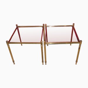 Tables d'Appoint Carrées en Laiton & Verre Fumé, Set de 2