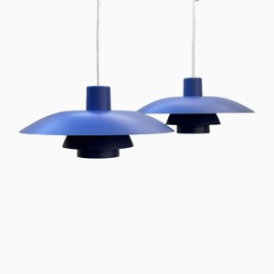 Lámparas colgantes modelo Ph 4/3 vintage en azul de Poul Henningsen para Louis Poulsen, años 70. Juego de 2