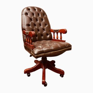 Sedia da scrivania vintage, Regno Unito, in teak e pelle
