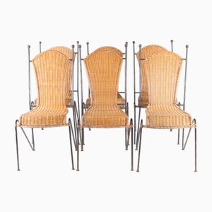 Vintage Iron and Wicker Chairs, Set of 6